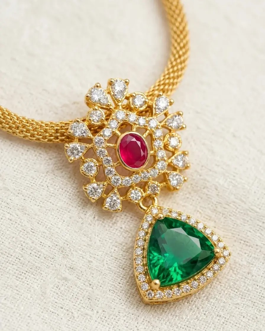 Dahlia Emerald Cz short necklace Set