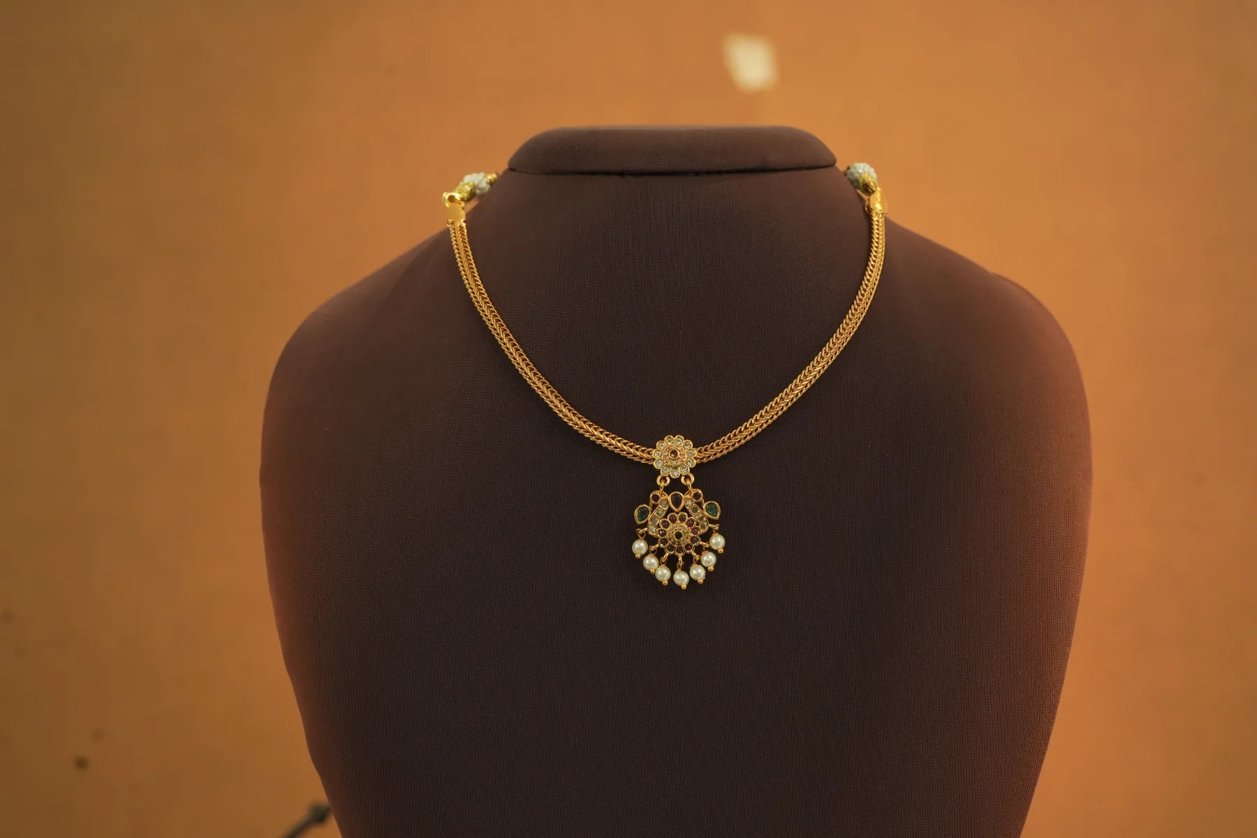 Traditional Floral Pearl Necklace or Kempu Pearl Short necklace