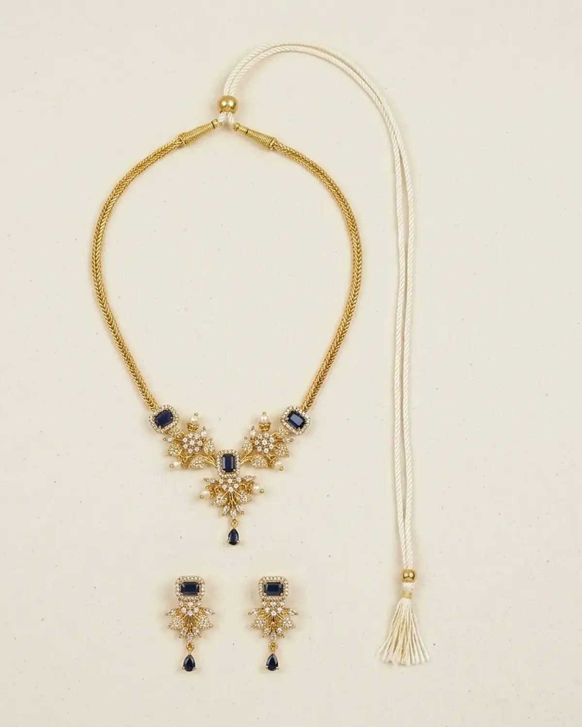 Crystal Vine Pearl Drop Short Necklace Set
