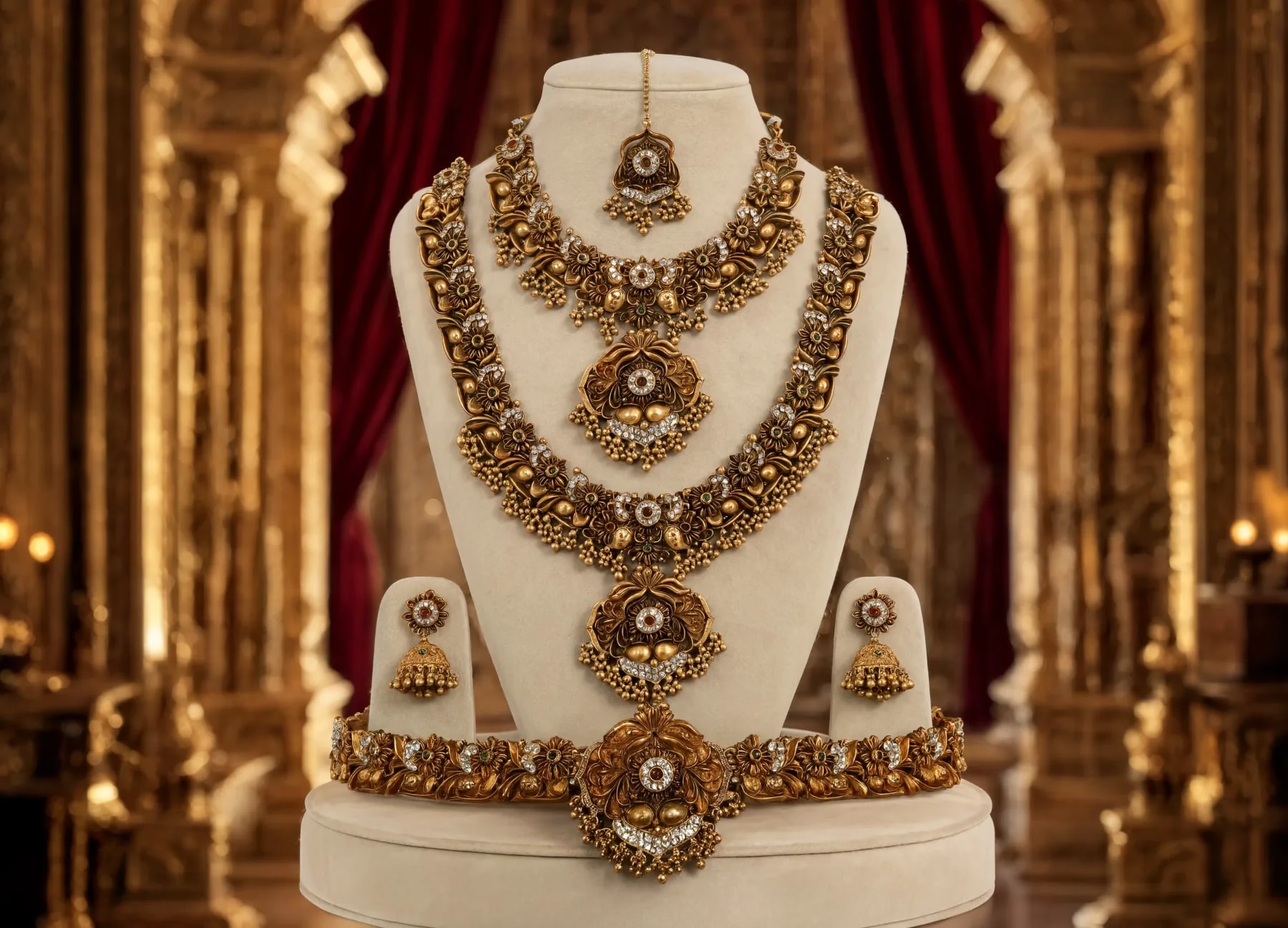 Antique Pushpa Alankara Temple Set (with waistbelt and mang tikka)