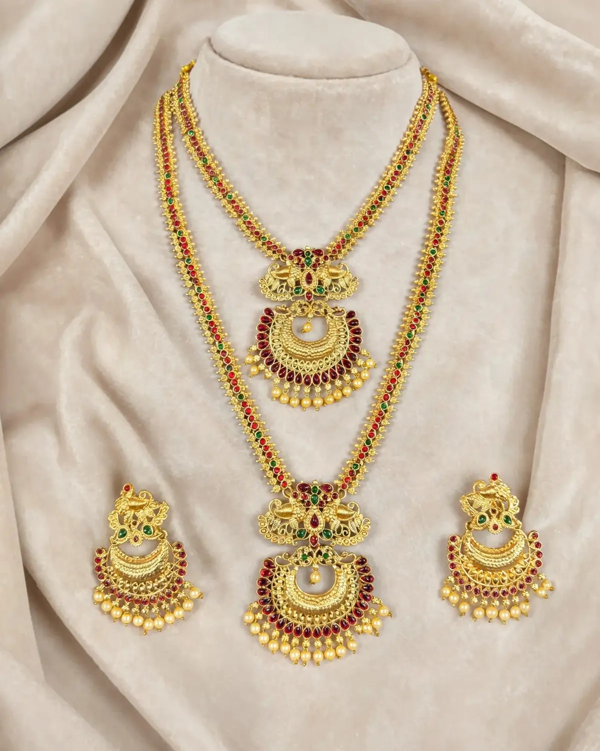 Antique Chandbali style Necklace set (short+long Haram)