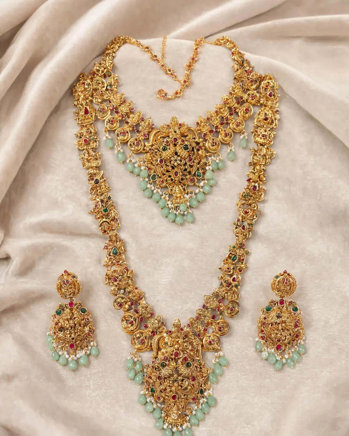 Lakshmi Mayil Temple Necklace Set (short+long Haram)