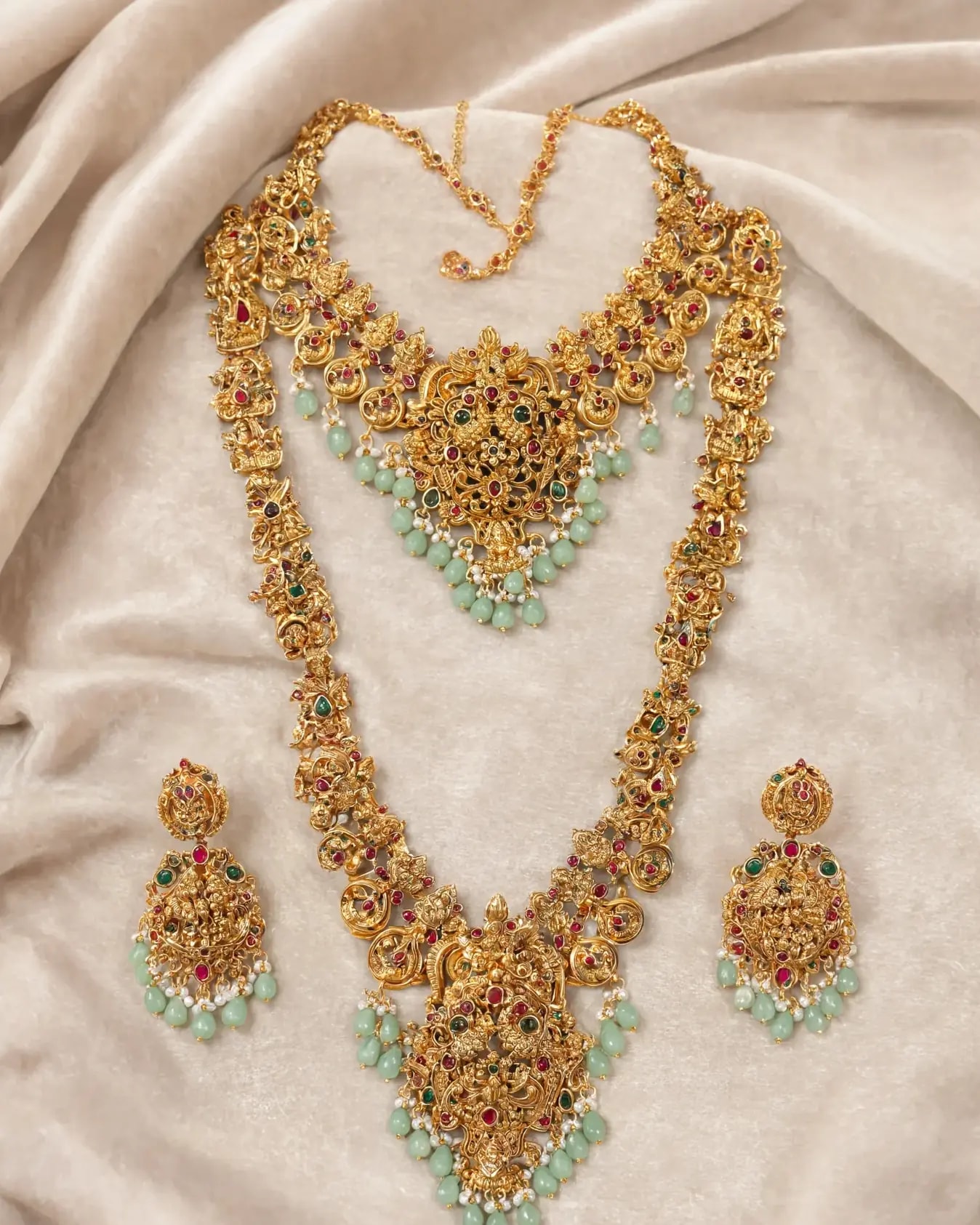 Lakshmi Mayil Temple Necklace Set (short+long Haram)