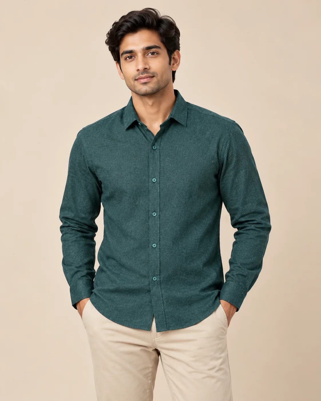 Cotton Wool Mélange Shirt — Deep Teal