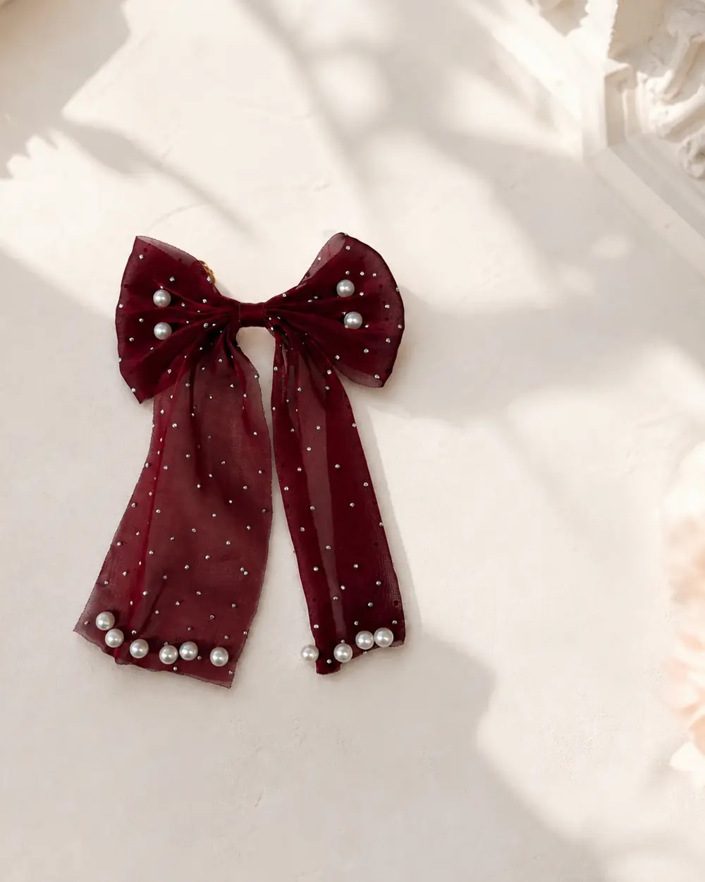 Velvet Pearl Bow Hair Clip