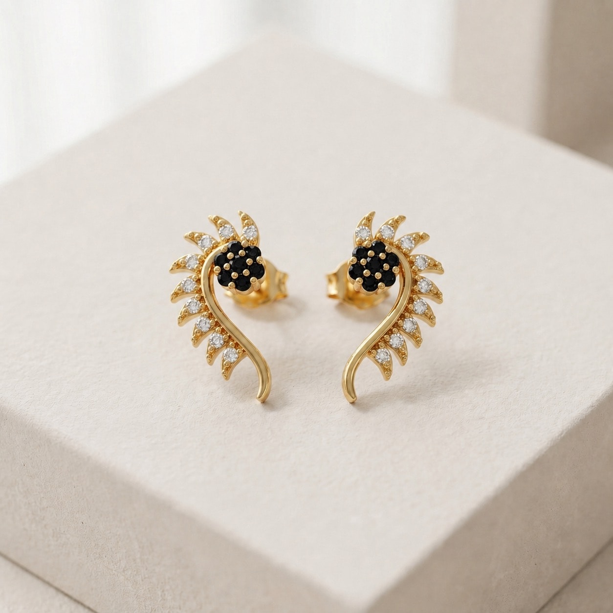 Jeweled Sprig Gold-Toned Screw Back Studs