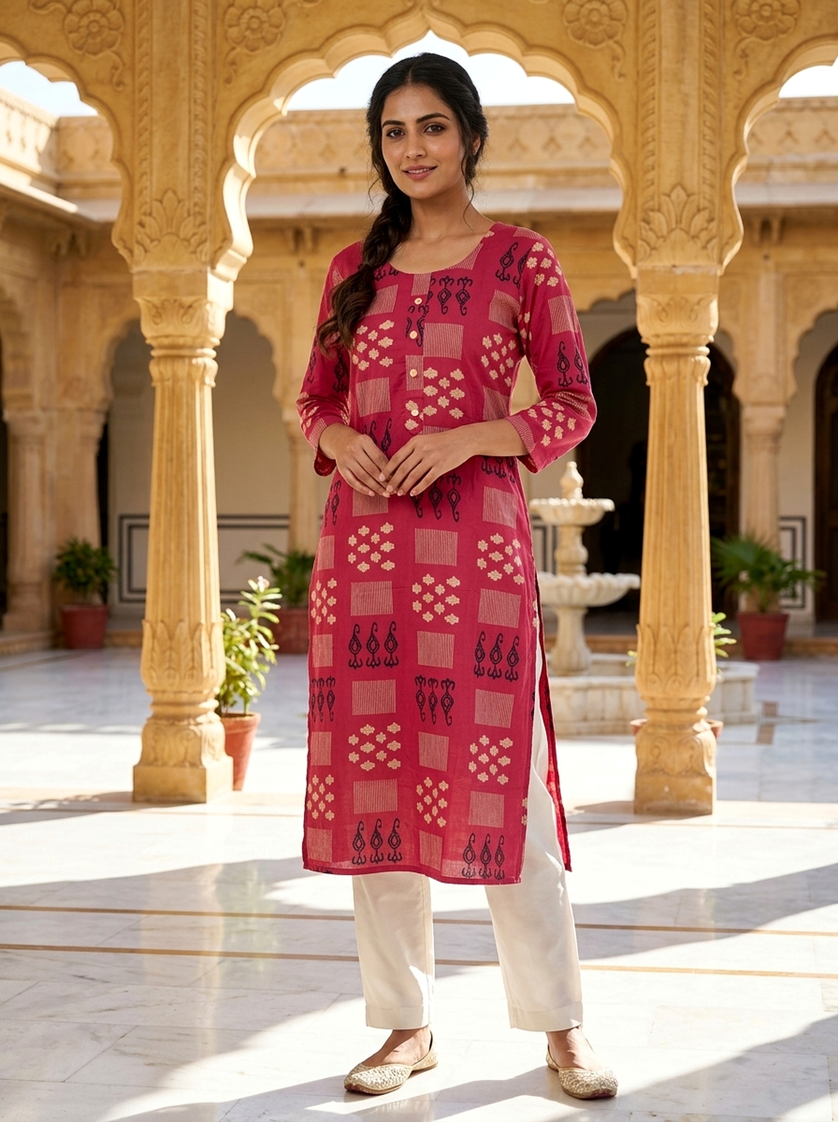 Ruby Heritage Printed Rayon Kurta