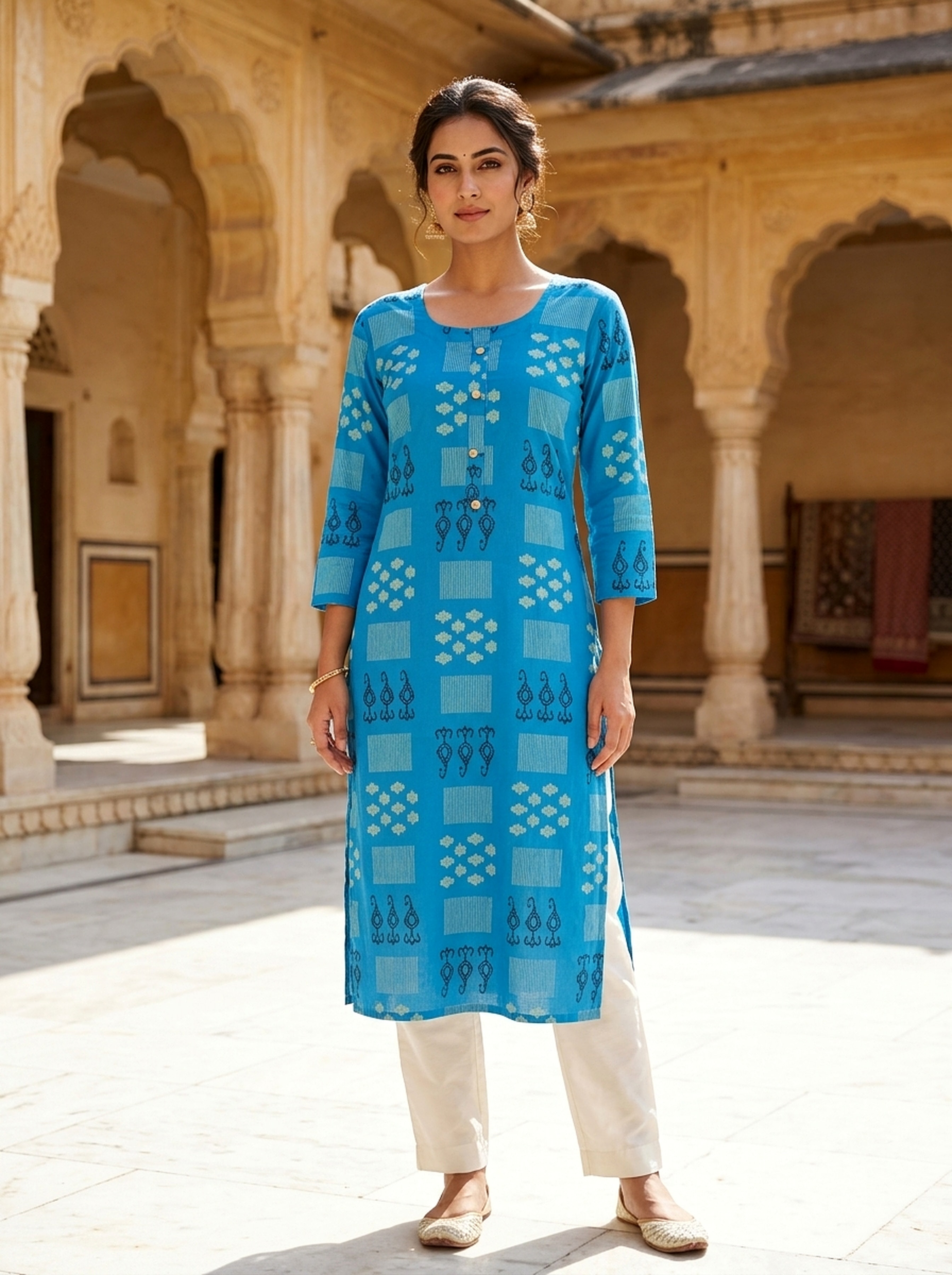 Azure Heritage Printed Rayon Kurta