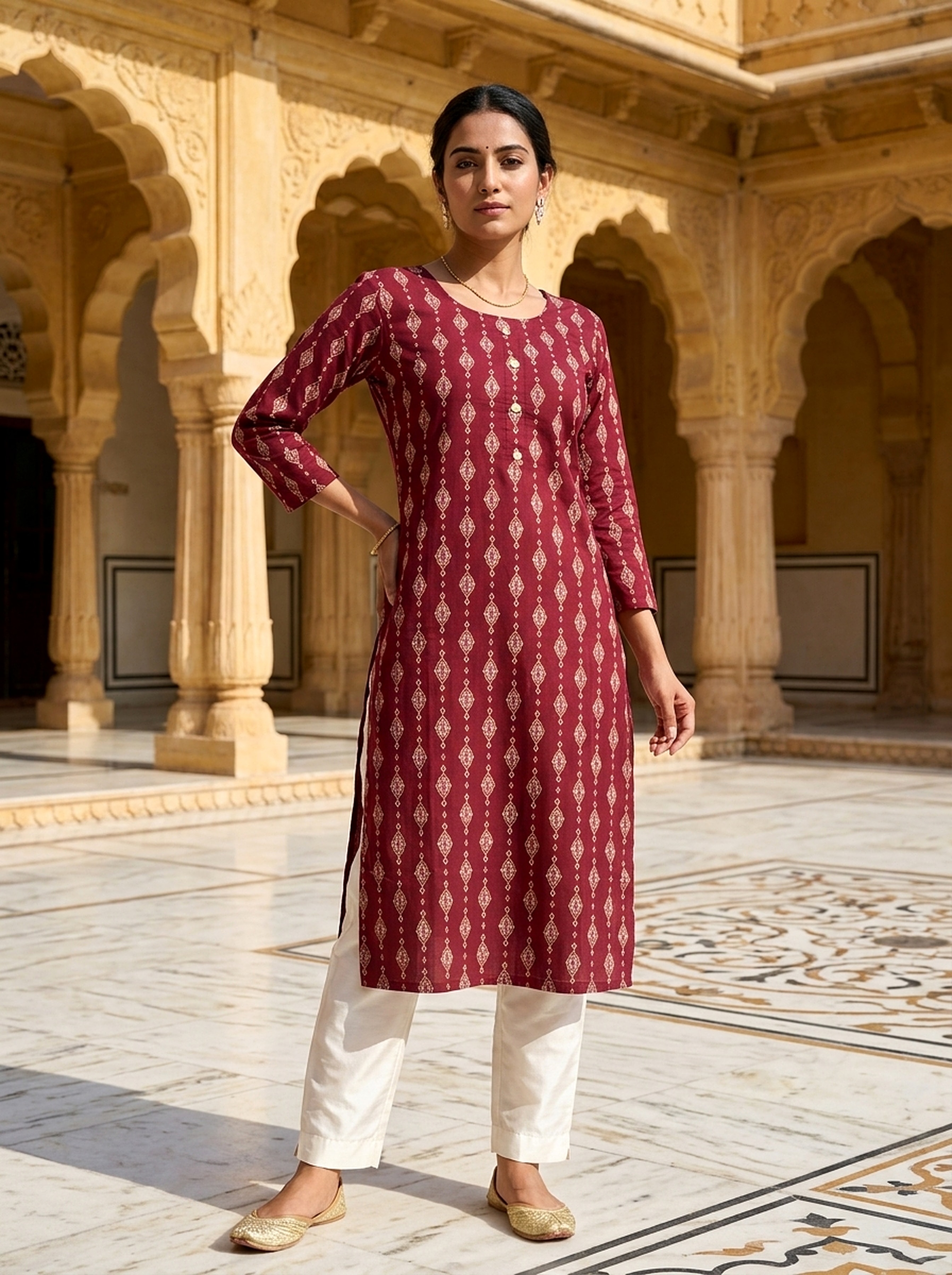 Maroon Majesty Printed Rayon Kurta