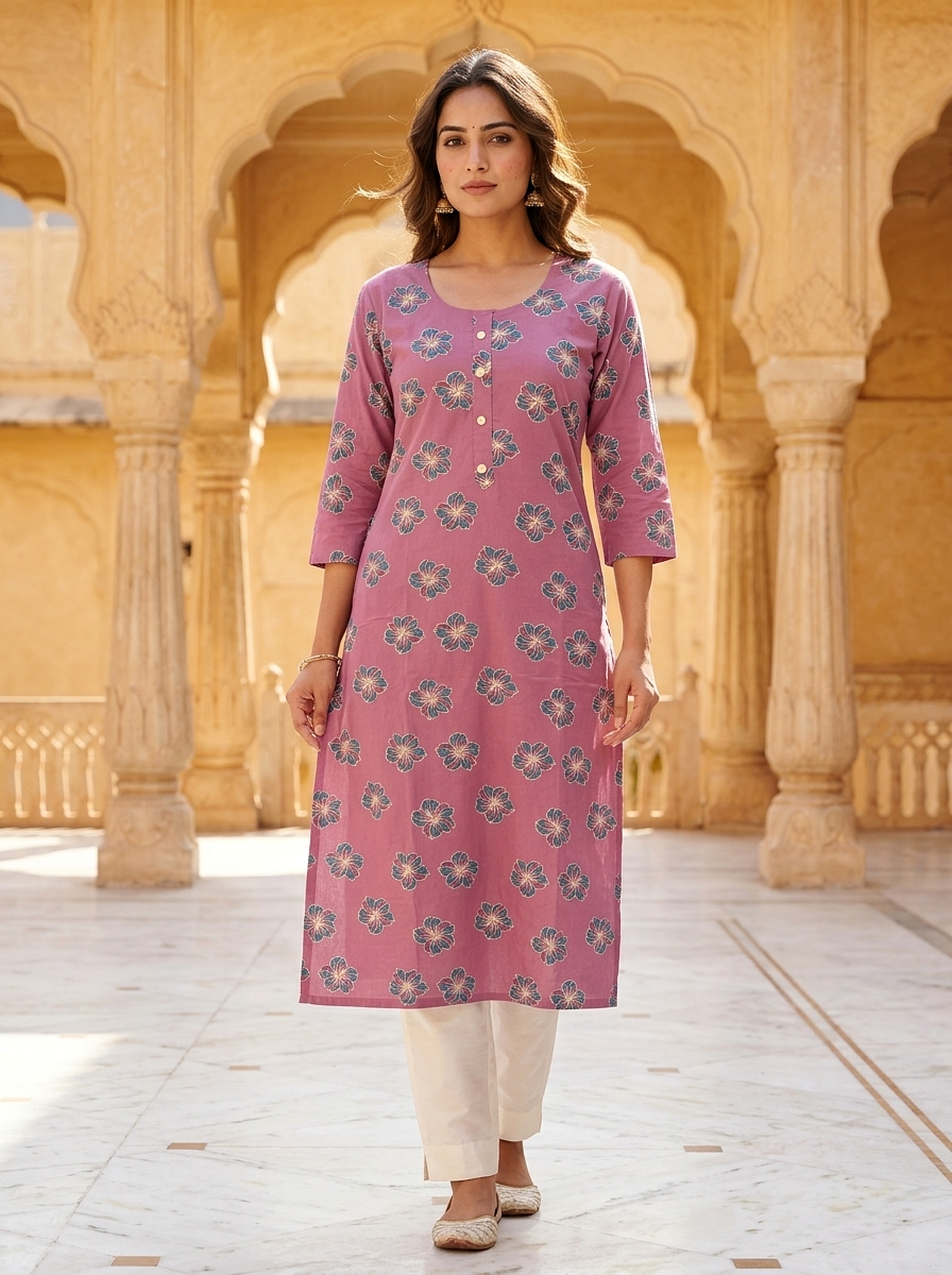 Rosy Bloom Printed Rayon Kurta