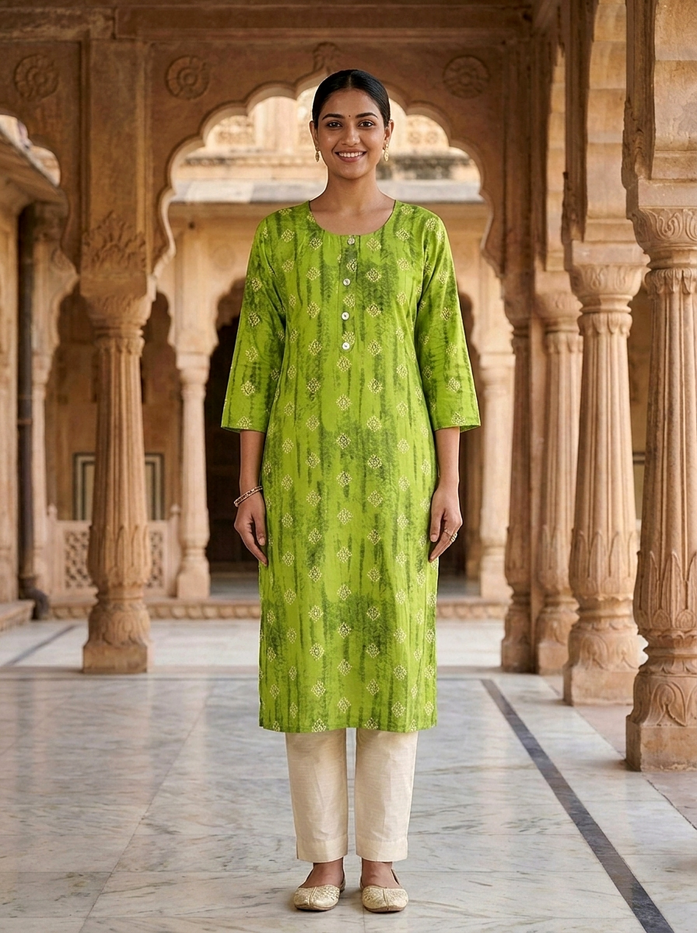 Lime Radiance Printed Rayon Kurta