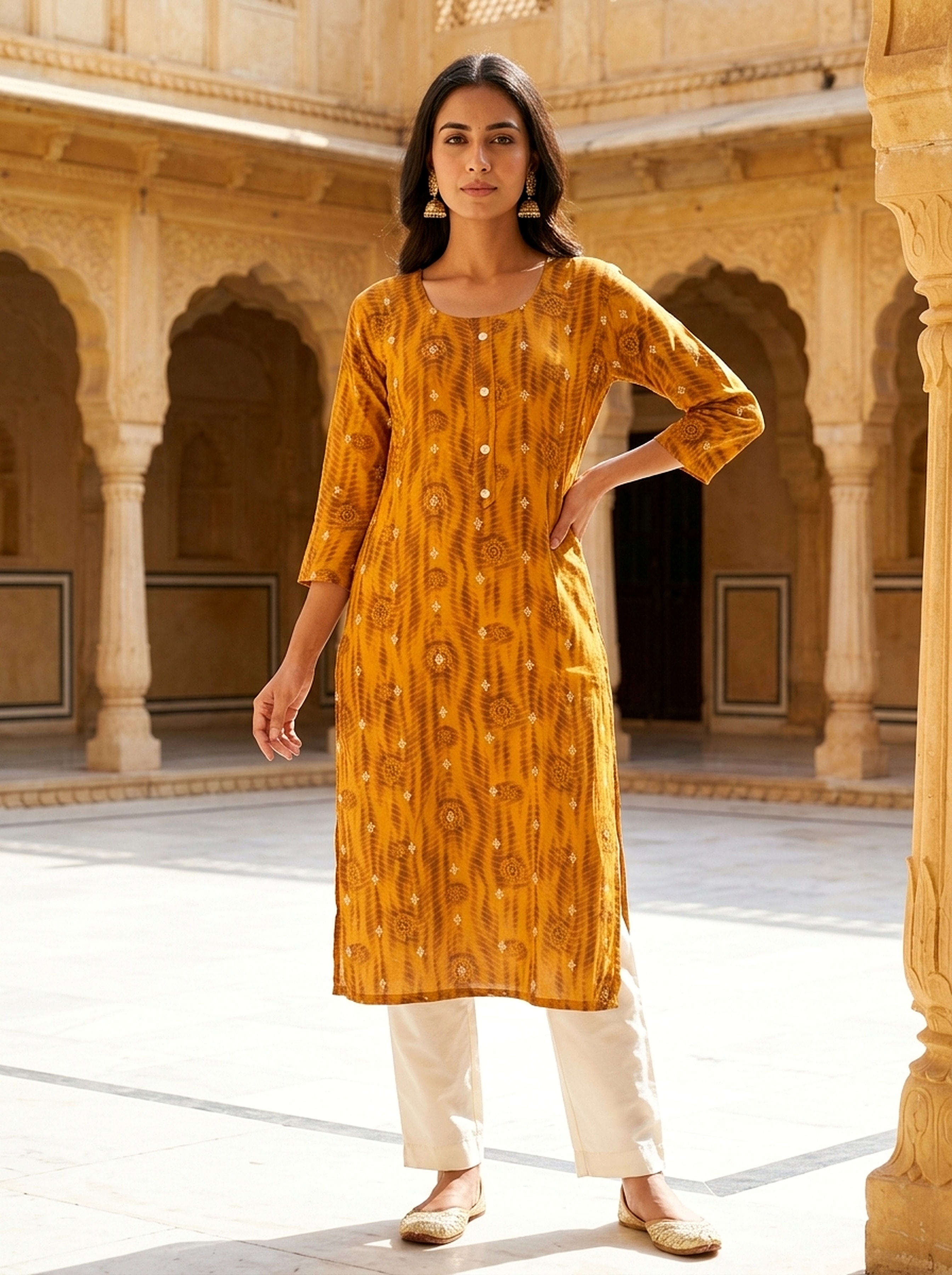Amber Aura Printed Rayon Kurta