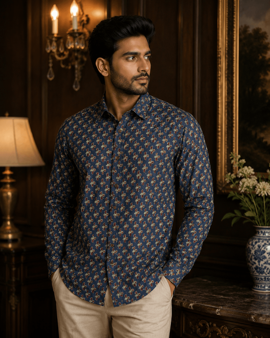 Rajvansh Floral Vine Printed Cotton Men's Shirt