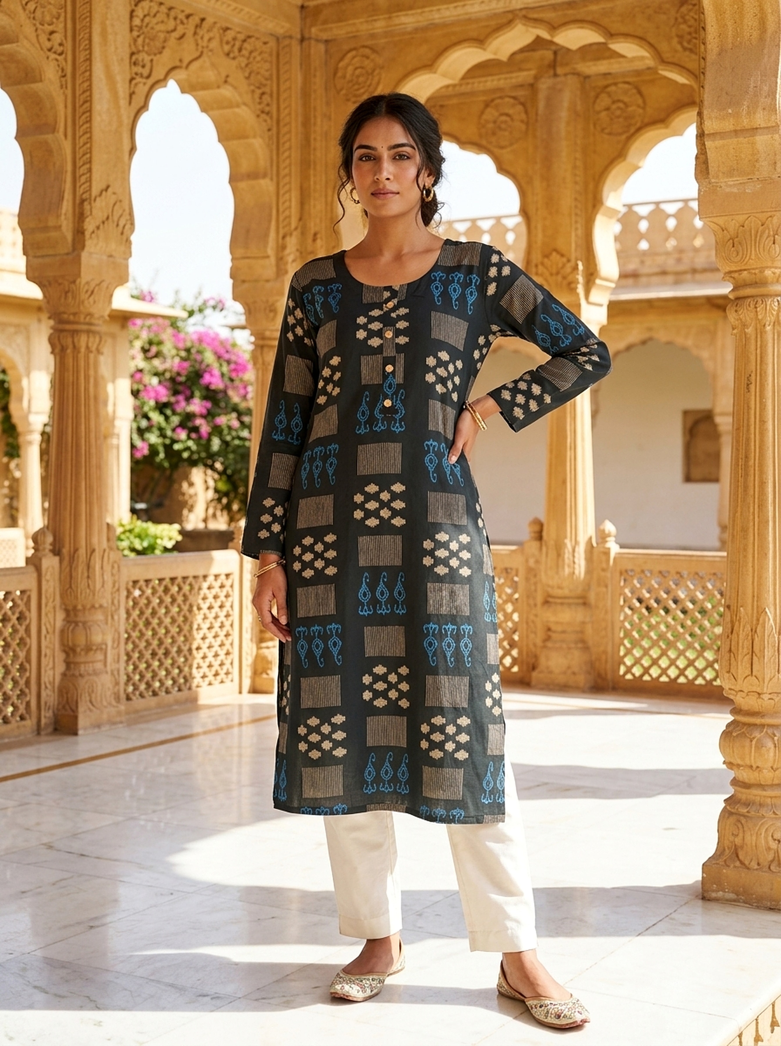 Indigo Heritage Printed Rayon Kurta