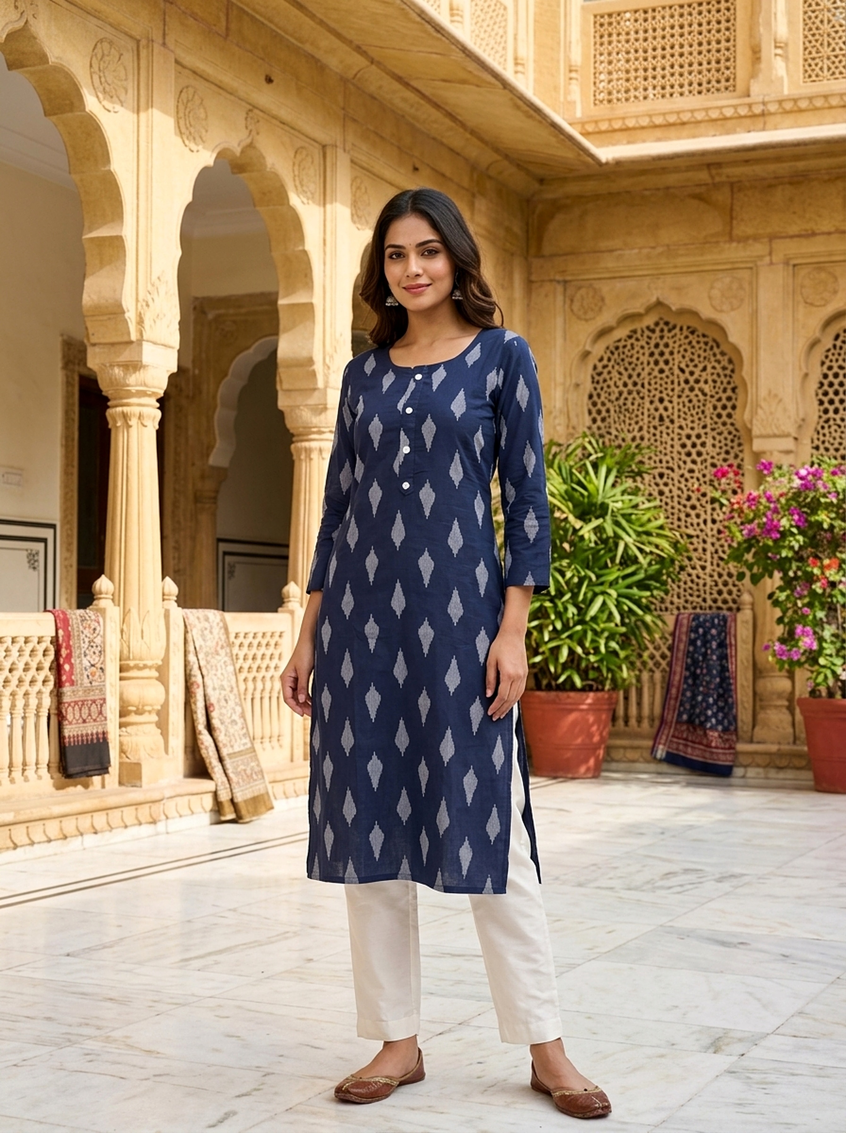 Indigo Leaf Buti Rayon Kurta