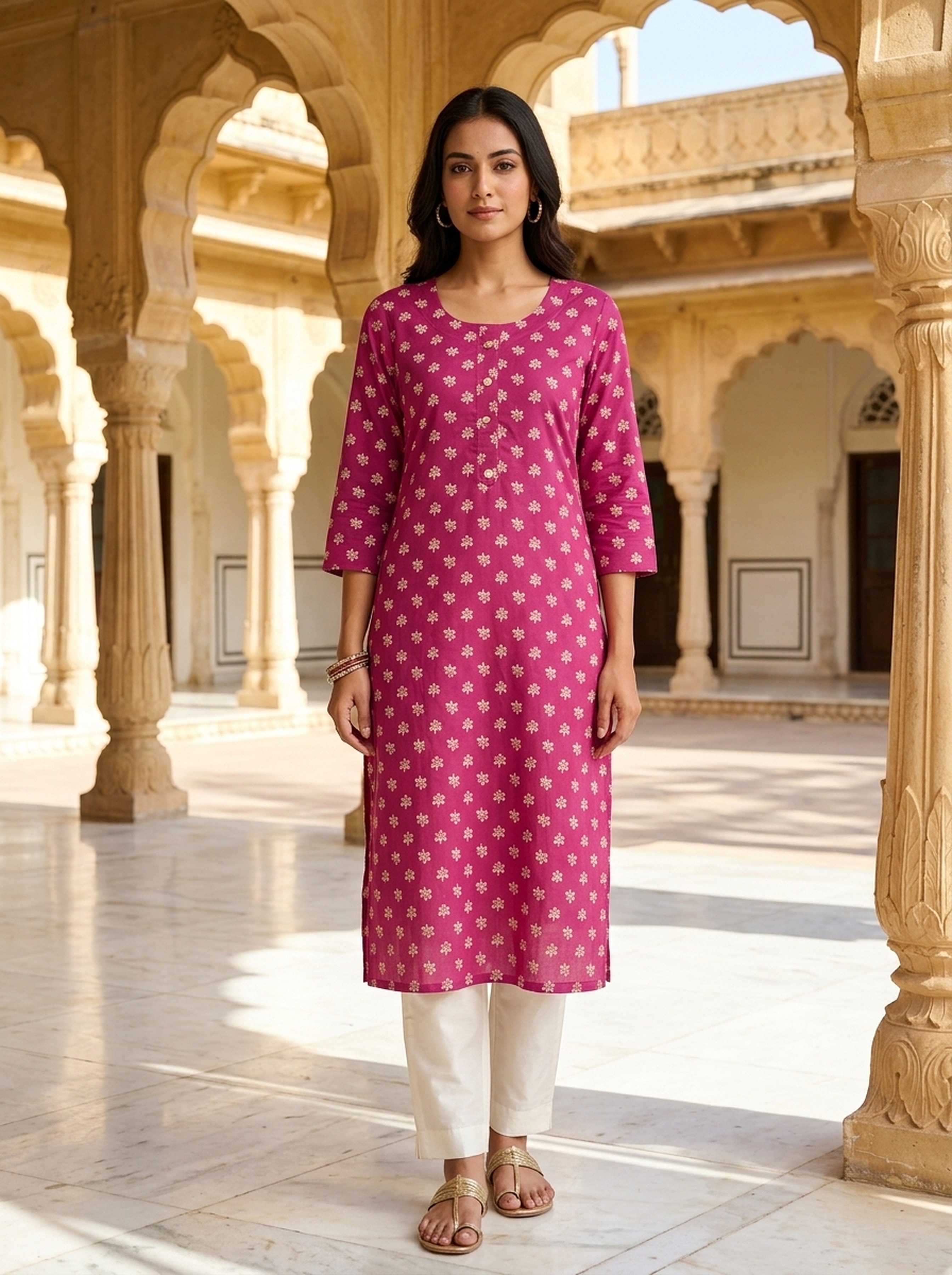 Fuchsia Bloom Printed Rayon Kurta