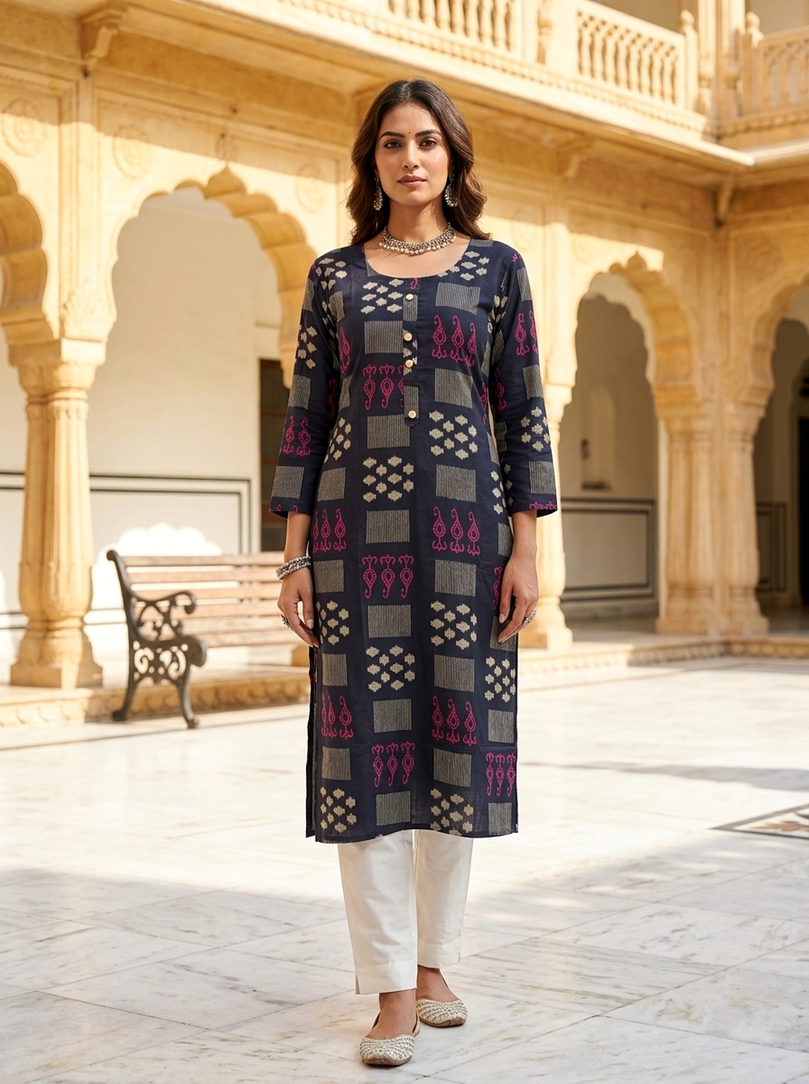 Midnight Ikat Printed Rayon Kurta
