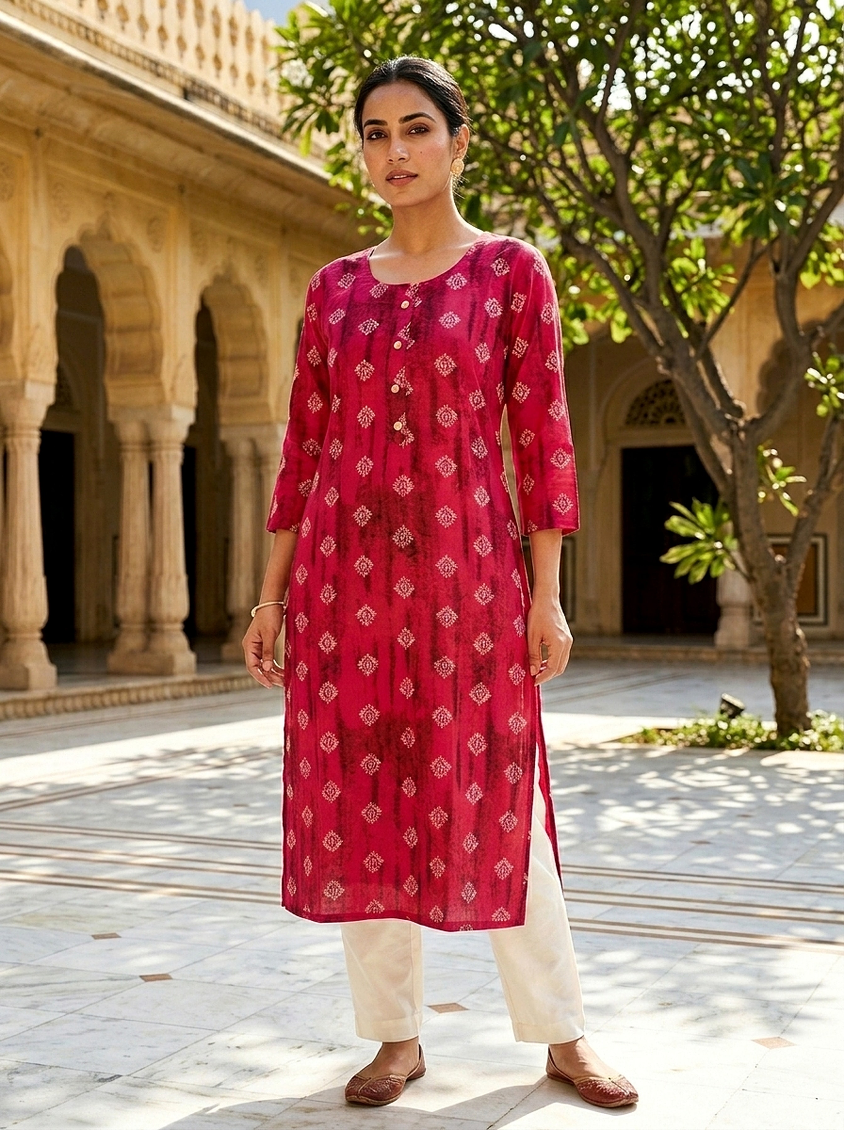 Magenta Heritage Printed Rayon Kurta