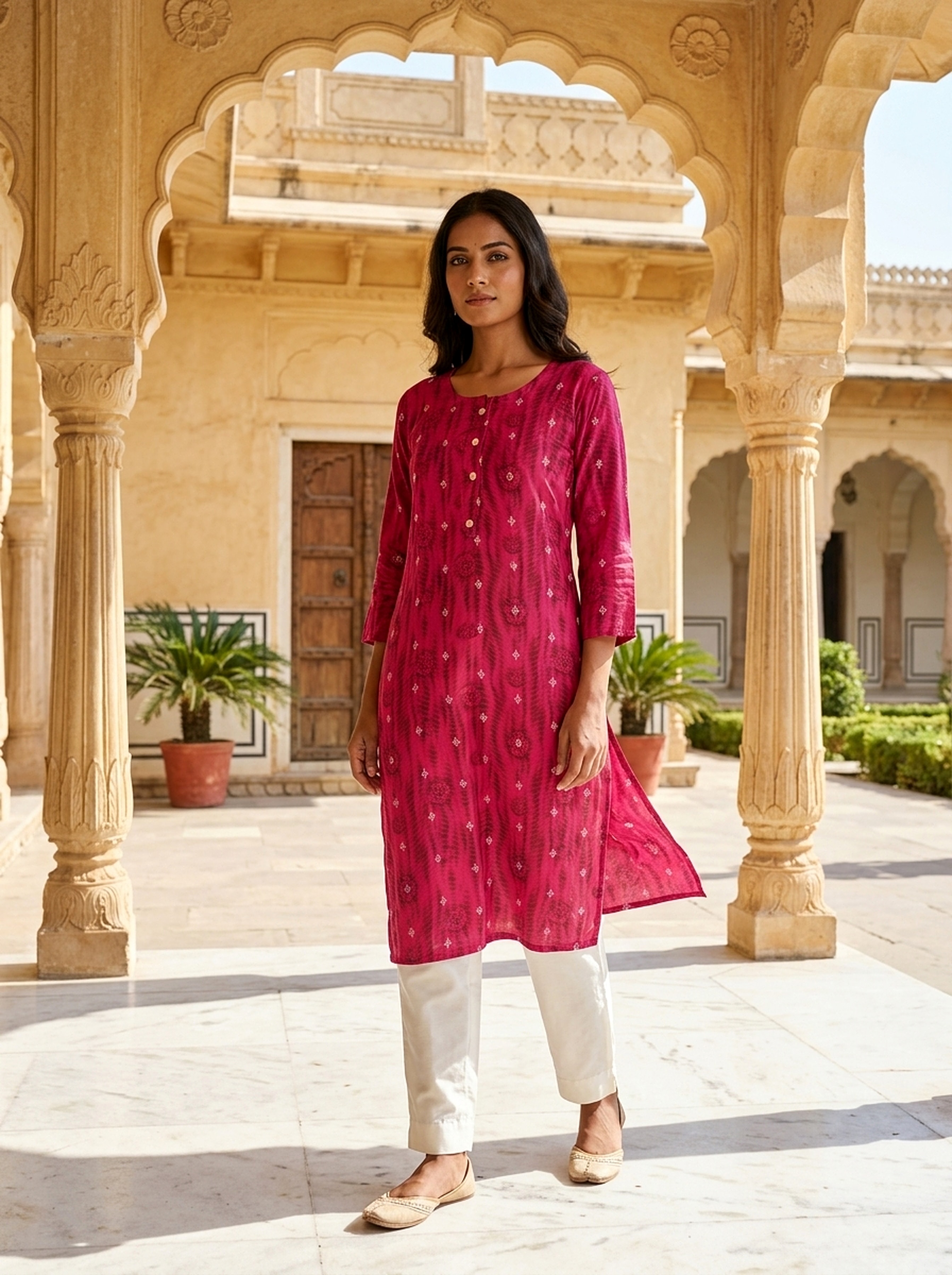 Fuchsia Glow Printed Rayon Kurta